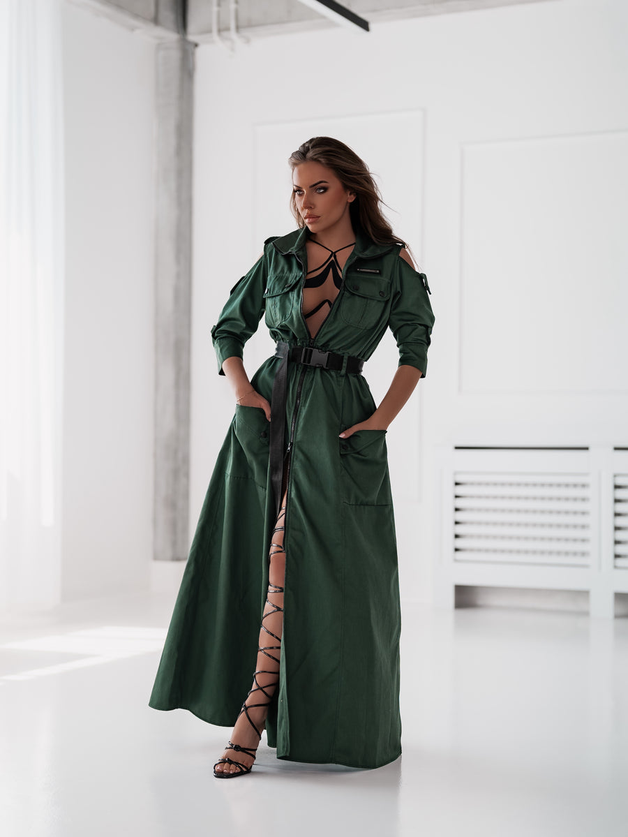 Дълга рокля с колан Savana Emerald