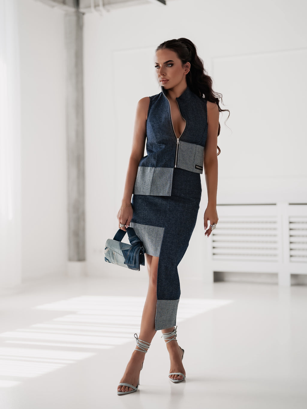 Asymmetrical denim set Denim Diva skirt and vest – Fabnetstudio