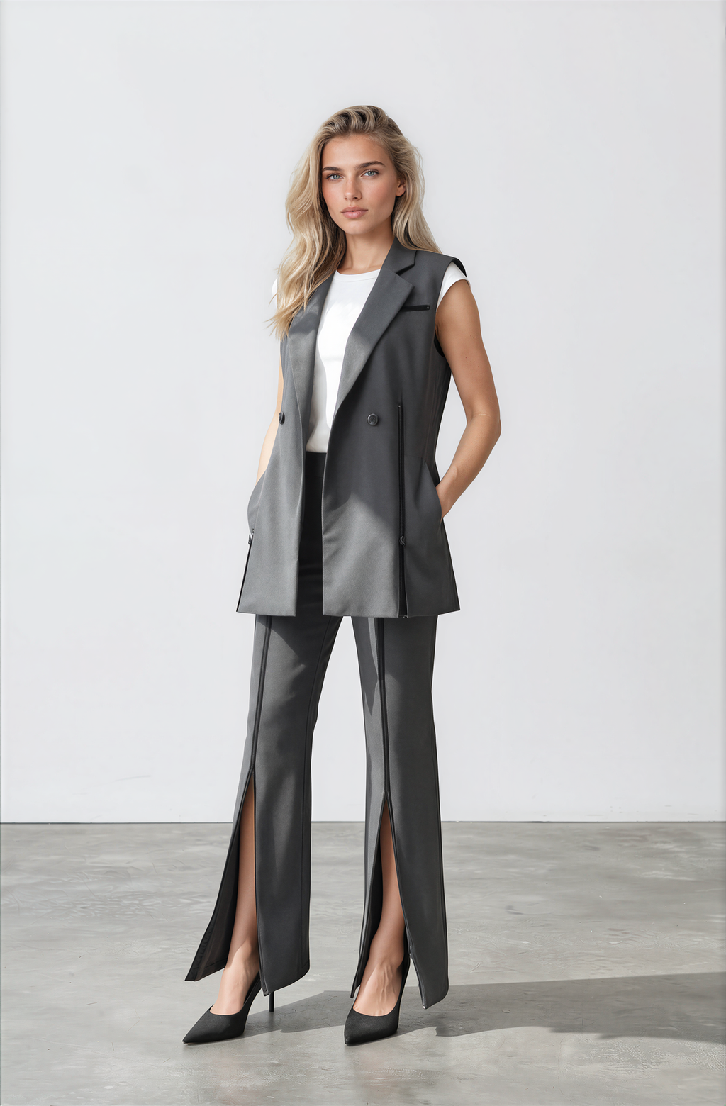 Damski elegancki garnitur bez rękawów Wall Street Style