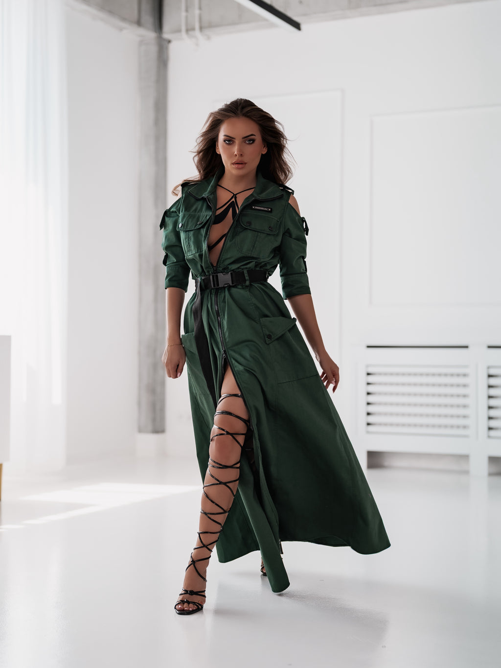 Дълга рокля с колан Savana Emerald