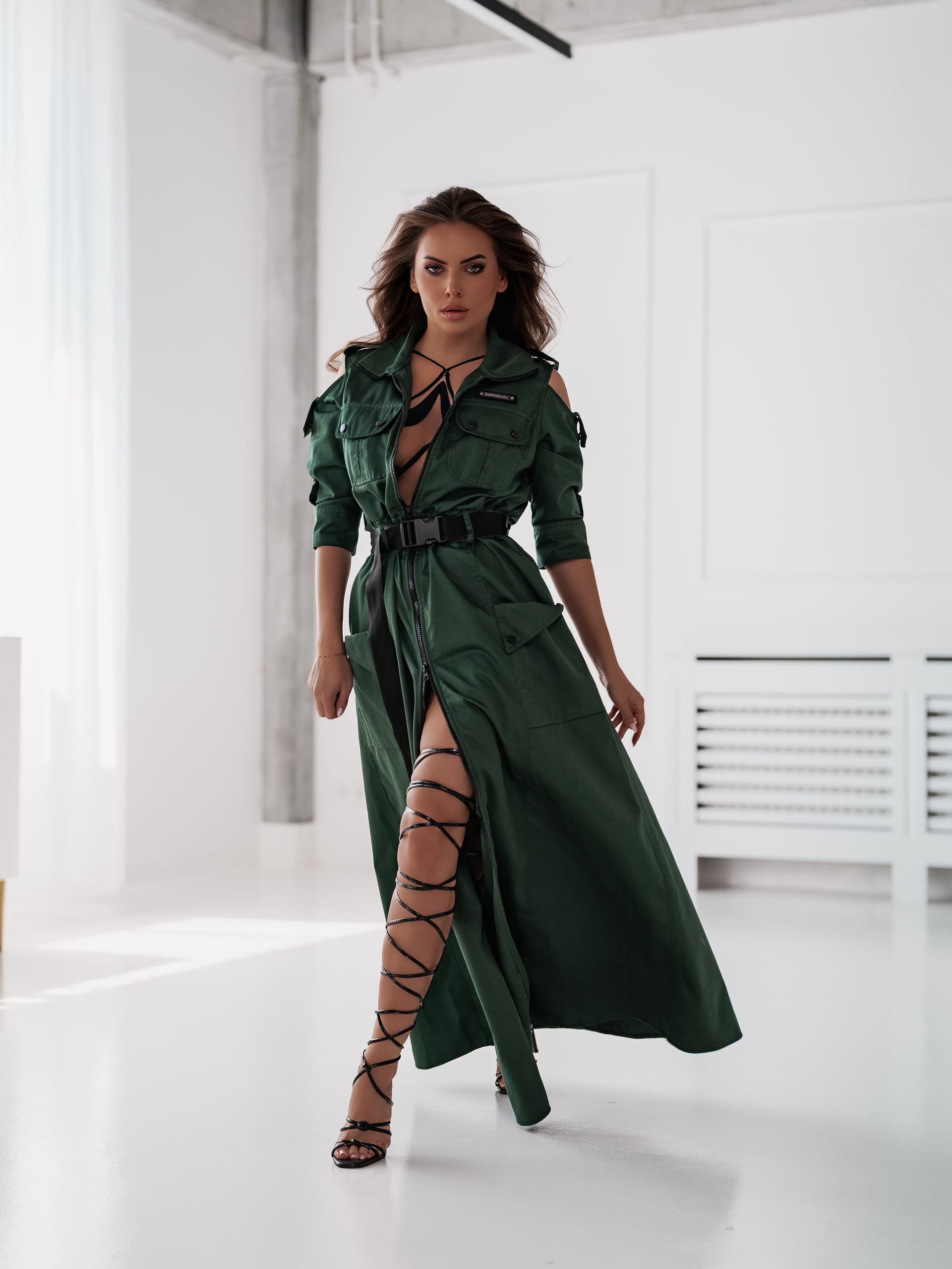 Дълга рокля с колан Savana Emerald