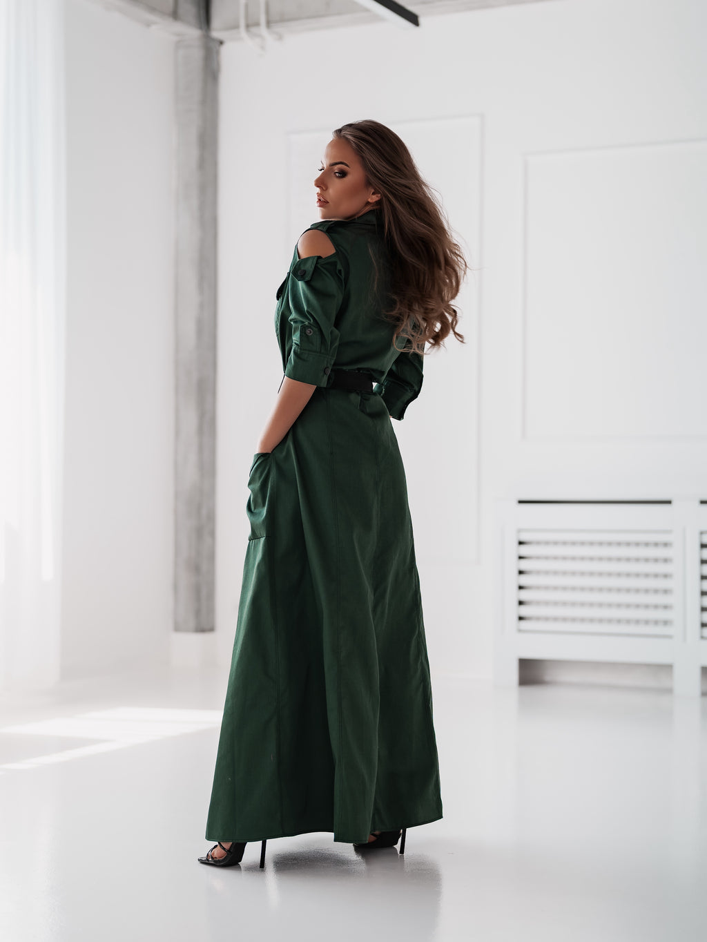 Дълга рокля с колан Savana Emerald