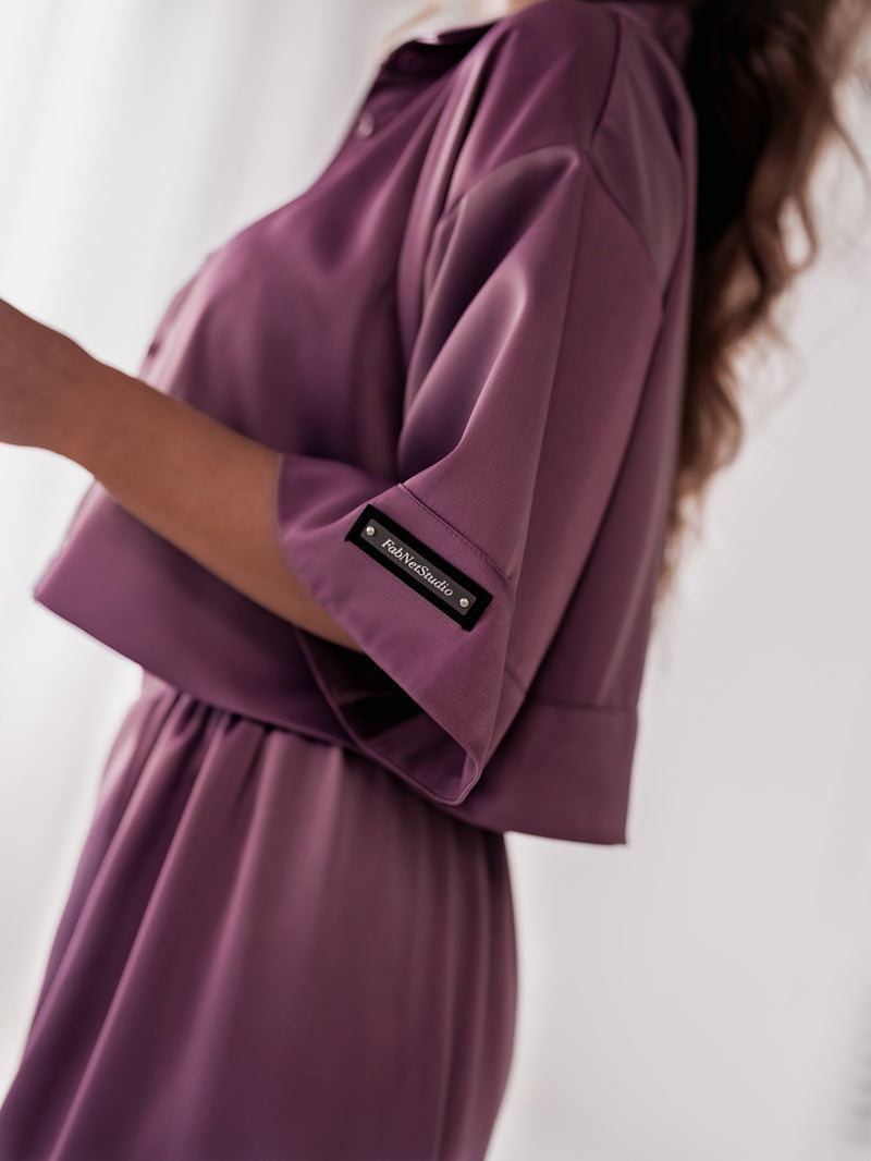 Сатенен сет риза и панталон Boho Violet