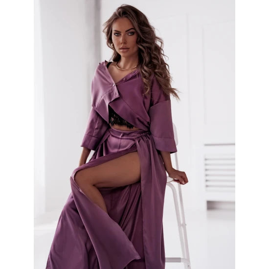 Сатенен сет риза и панталон Boho Violet