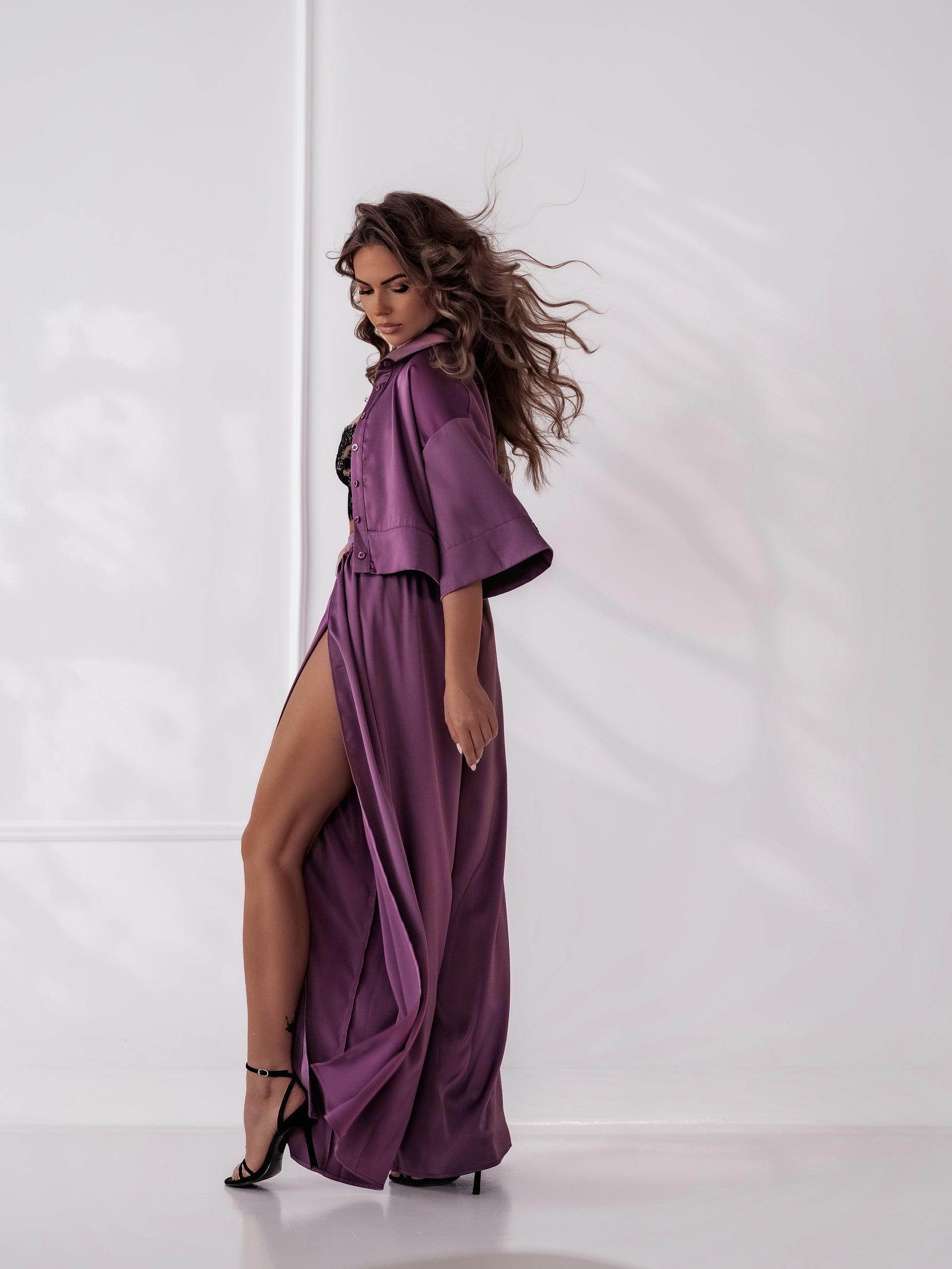 Сатенен сет риза и панталон Boho Violet
