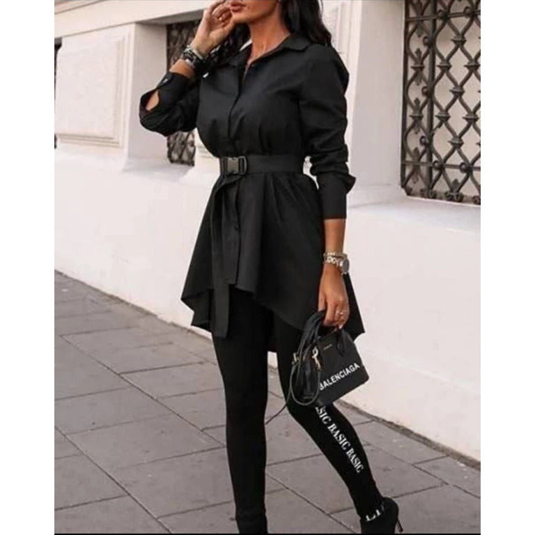 Дамска риза с колан Never Basic Black Edition